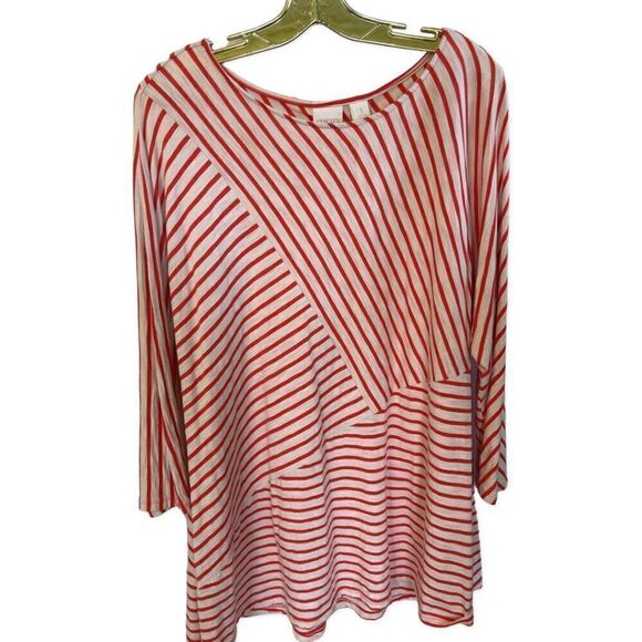 Chico Sz 3, light weight cotton and modal knit long sleeve top, ivory, orange - Picture 3 of 13